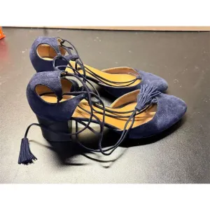 Aquazzura Boheme Tassel Pump Blue Suede Heels Women's Size 9