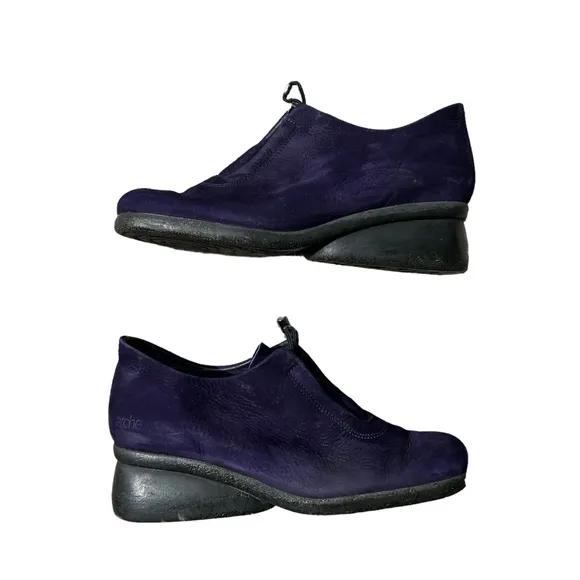 Arche Purple Suede Bungee Cinch Wedge Heel Size 9 Slip On Shoes.