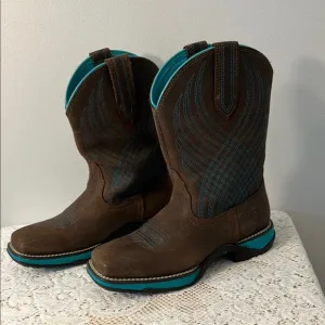 Ariat Brown and Blue Western Cowboy Boots