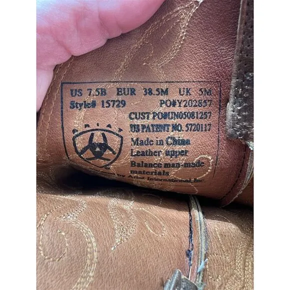 Ariat Heritage Western Cowboy Boots Brown Leather Size 7.5B Unisex