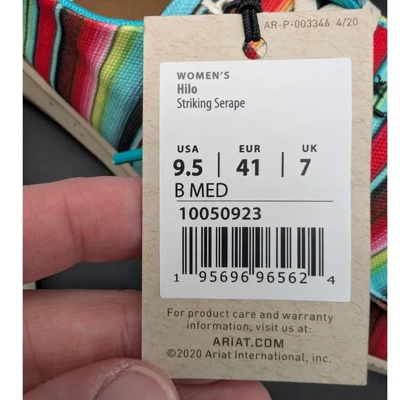 Ariat Hilo shoes Womens 9.5 B Medium Striking Serape Blue Stripe Slip On Western