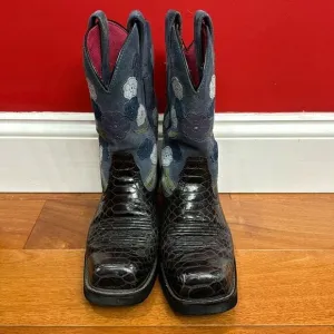 Ariat Womens Black Doll Baby Suede Floral Square Toe Cowgirl Boots Size 7.5