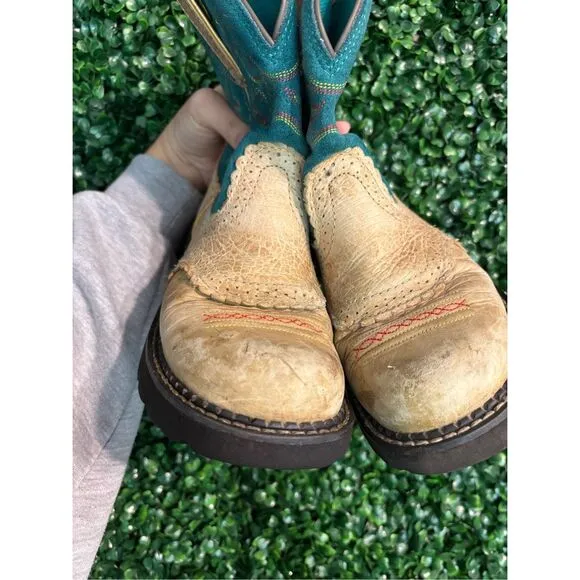 ARIAT Women’s Tan and Blue Suede Leather Fatbaby Boots Sz 6B