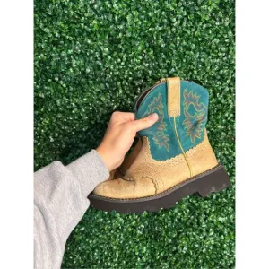 ARIAT Women’s Tan and Blue Suede Leather Fatbaby Boots Sz 6B