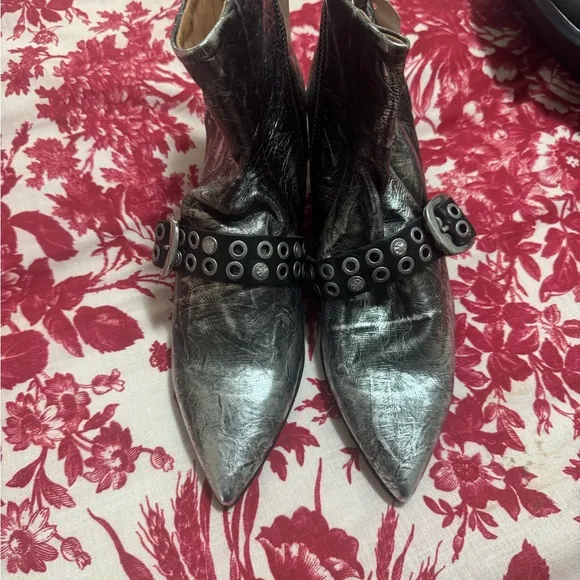 A.S. 98 Maxie  Metallic  Leather Buckle Strap Ankle Booties Sz 10 NWT