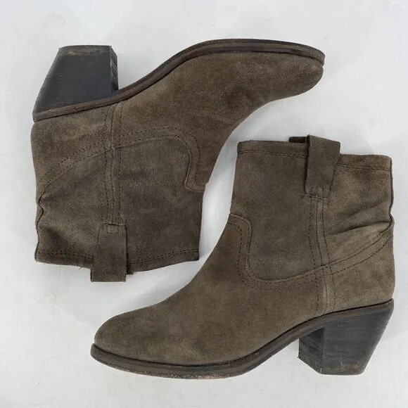 ASH Western Style Ankle Booties Suede Gray Womens Size 39