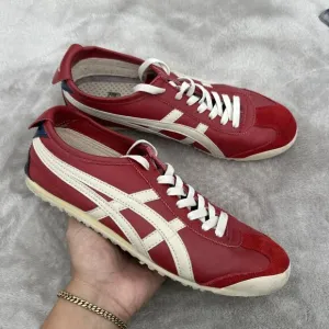Asics Onitsuka Tiger Mens Sz 9.5 Shoes México 66 Leather Birch Cream Red THL202