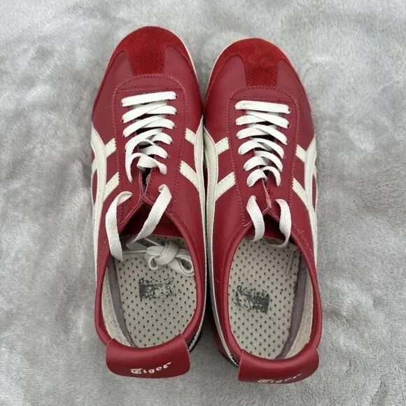 Asics Onitsuka Tiger Mens Sz 9.5 Shoes México 66 Leather Birch Cream Red THL202
