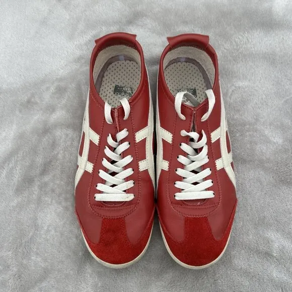 Asics Onitsuka Tiger Mens Sz 9.5 Shoes México 66 Leather Birch Cream Red THL202