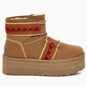 Authentic UGG Classic Mini II Braid Platform Boot Size US 7 Women Like New