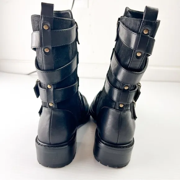 Azura Boots womens 6 Black Calmon Engineer Boot Buckles Micro Suede
