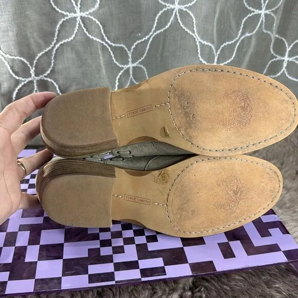 (B) Vince Camuto Pevista Women's Taupe Suede Booties Women's Size 8.5