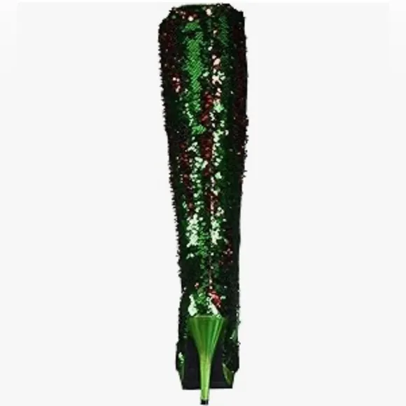 🦋B2G1🦋ELLIE SHOES 4” Green/Red Mermaid Flip Sequins Knee High Boot | 421-GILLIAN