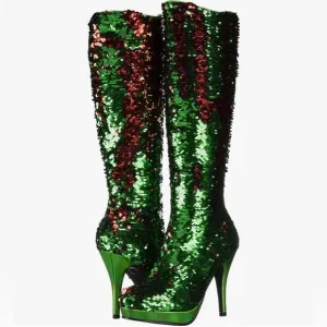 🦋B2G1🦋ELLIE SHOES 4” Green/Red Mermaid Flip Sequins Knee High Boot | 421-GILLIAN