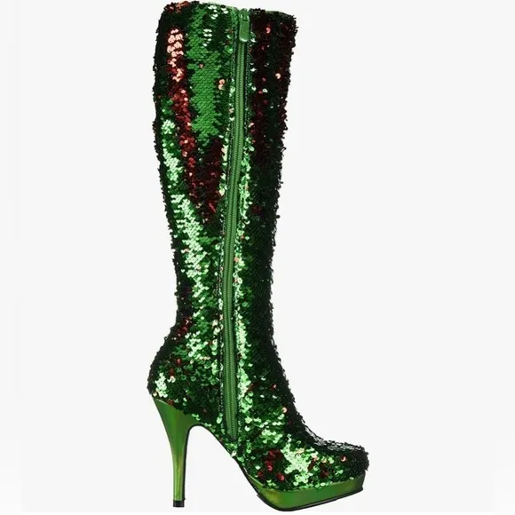 🦋B2G1🦋ELLIE SHOES 4” Green/Red Mermaid Flip Sequins Knee High Boot | 421-GILLIAN
