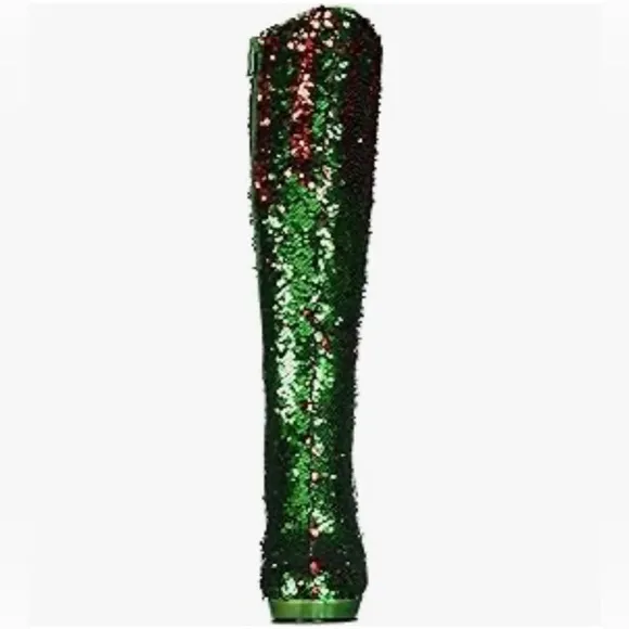 🦋B2G1🦋ELLIE SHOES 4” Green/Red Mermaid Flip Sequins Knee High Boot | 421-GILLIAN