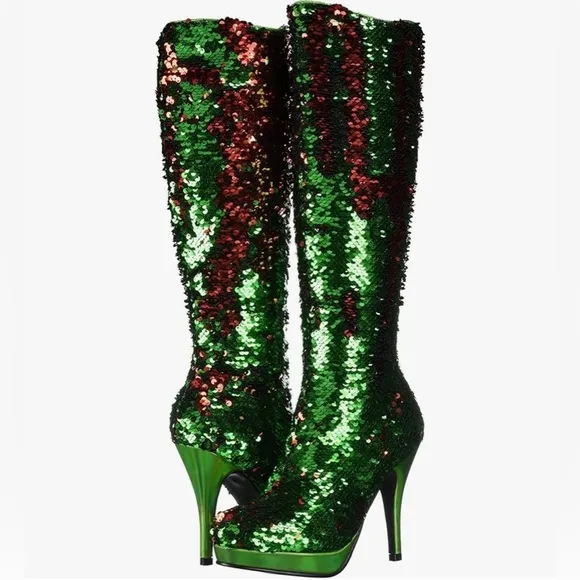 🦋B2G1🦋ELLIE SHOES 4” Green/Red Mermaid Flip Sequins Knee High Boot | 421-GILLIAN