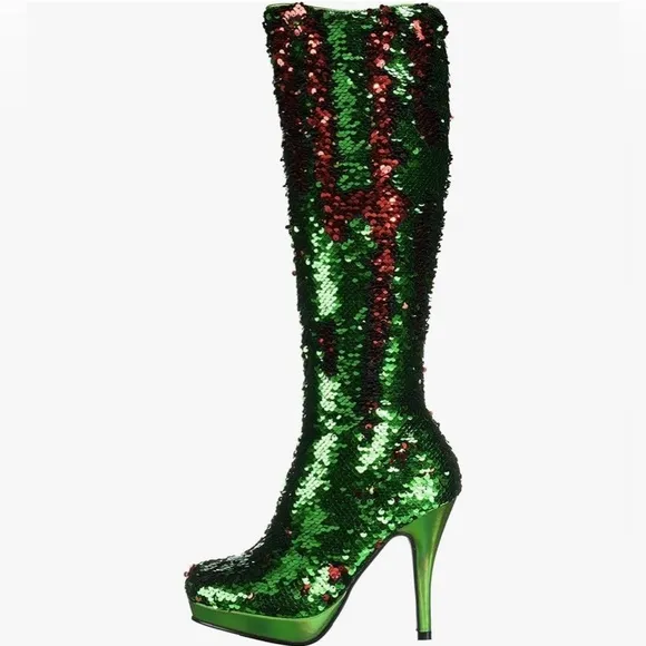 🦋B2G1🦋ELLIE SHOES 4” Green/Red Mermaid Flip Sequins Knee High Boot | 421-GILLIAN