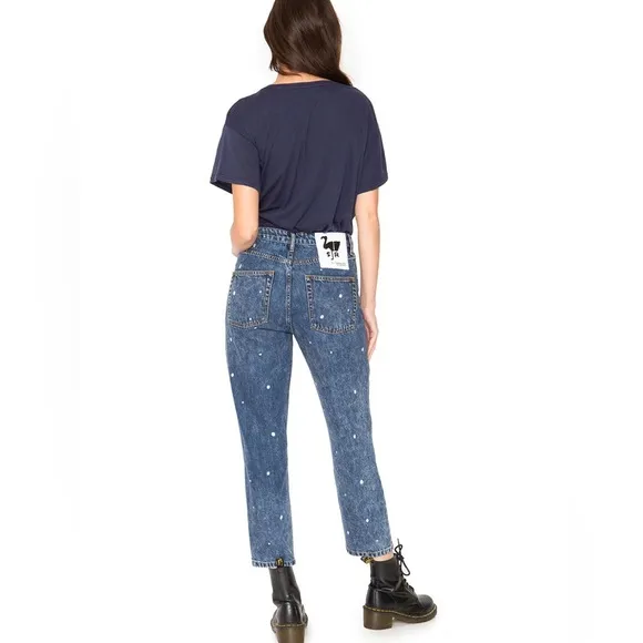 (B52) Free People x Sandrine Rose Straight Fit, Polka Blue, Size 28, NWT