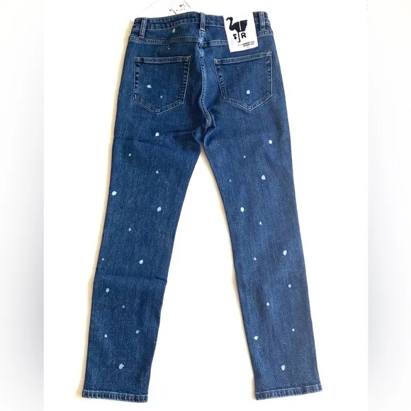 (B52) Free People x Sandrine Rose Straight Fit, Polka Blue, Size 28, NWT