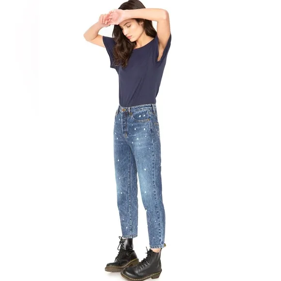 (B52) Free People x Sandrine Rose Straight Fit, Polka Blue, Size 28, NWT