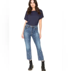(B52) Free People x Sandrine Rose Straight Fit, Polka Blue, Size 28, NWT