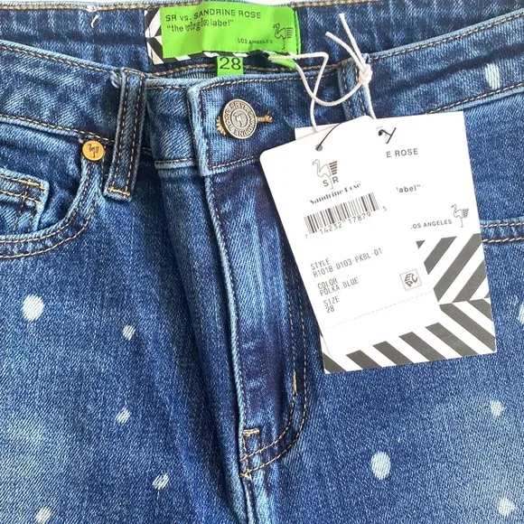 (B52) Free People x Sandrine Rose Straight Fit, Polka Blue, Size 28, NWT