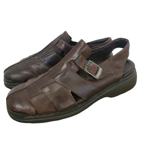 Bacco Bucci Brown Leather Closed Toe Slip On Sandals MEN SIZE 13 D woven