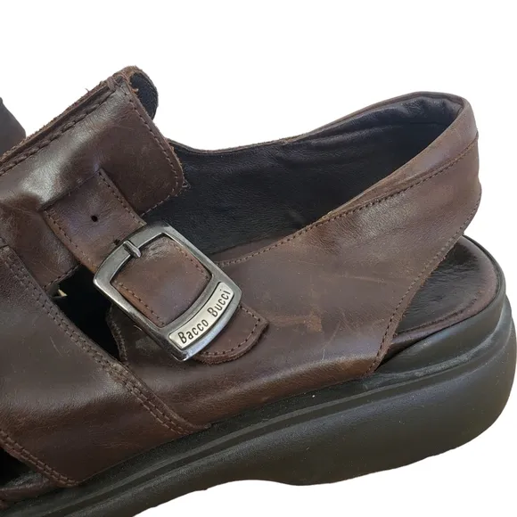 Bacco Bucci Brown Leather Closed Toe Slip On Sandals MEN SIZE 13 D woven