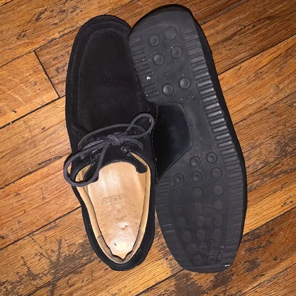 Bally Darly Suede Black Lace-Up Square Oxford Platform Shoes M6.5 6 1/2