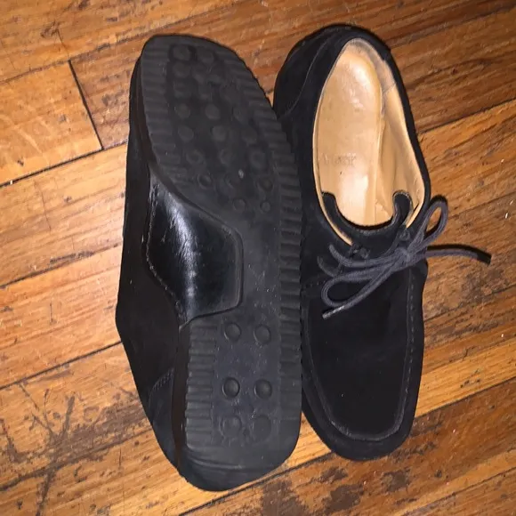 Bally Darly Suede Black Lace-Up Square Oxford Platform Shoes M6.5 6 1/2