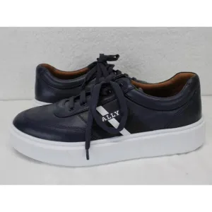 Bally Logo Leather Platform Sneakers Black White Soles Mens Size 7 NEW