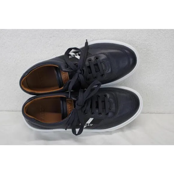 Bally Logo Leather Platform Sneakers Black White Soles Mens Size 7 NEW
