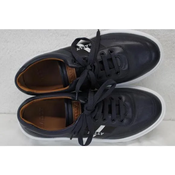 Bally Logo Leather Platform Sneakers Black White Soles Mens Size 7 NEW