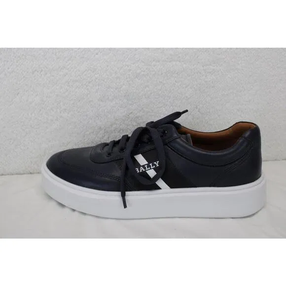 Bally Logo Leather Platform Sneakers Black White Soles Mens Size 7 NEW
