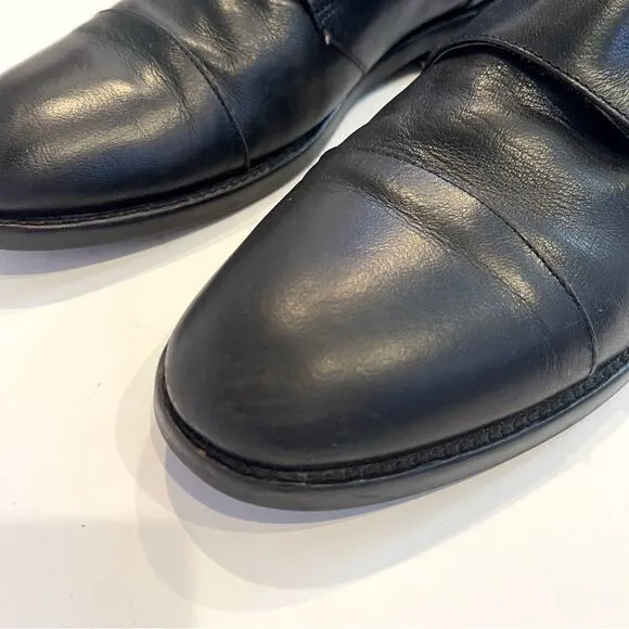Banana Republic Mens 10.5 Black Leather Medallion Cap Toe Monk Strap Oxford Shoe