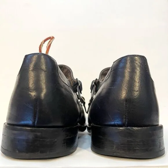 Banana Republic Mens 10.5 Black Leather Medallion Cap Toe Monk Strap Oxford Shoe
