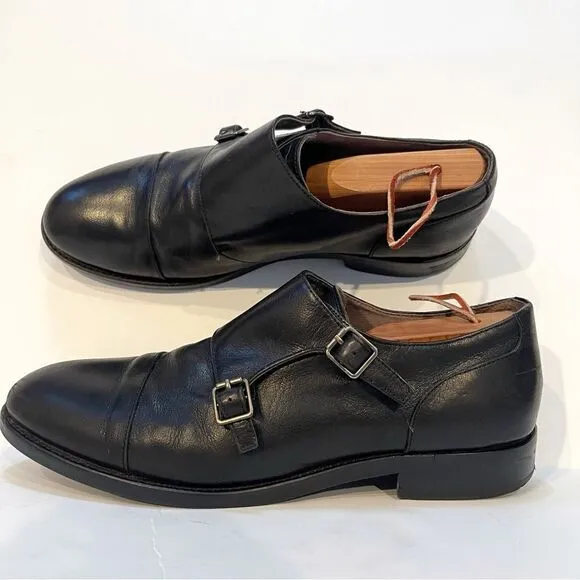 Banana Republic Mens 10.5 Black Leather Medallion Cap Toe Monk Strap Oxford Shoe