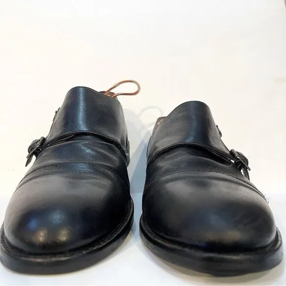 Banana Republic Mens 10.5 Black Leather Medallion Cap Toe Monk Strap Oxford Shoe