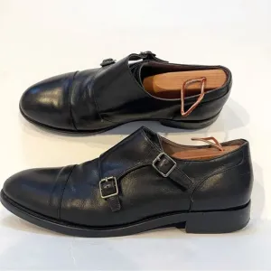 Banana Republic Mens 10.5 Black Leather Medallion Cap Toe Monk Strap Oxford Shoe