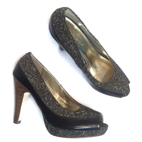 BANANA REPUBLIC Shoes Leather Textile 4&quot; Stack Heel 1/2&quot; Platform Brown Size 6