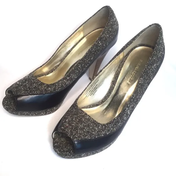 BANANA REPUBLIC Shoes Leather Textile 4&quot; Stack Heel 1/2&quot; Platform Brown Size 6