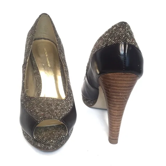 BANANA REPUBLIC Shoes Leather Textile 4&quot; Stack Heel 1/2&quot; Platform Brown Size 6