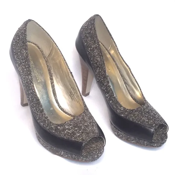 BANANA REPUBLIC Shoes Leather Textile 4&quot; Stack Heel 1/2&quot; Platform Brown Size 6