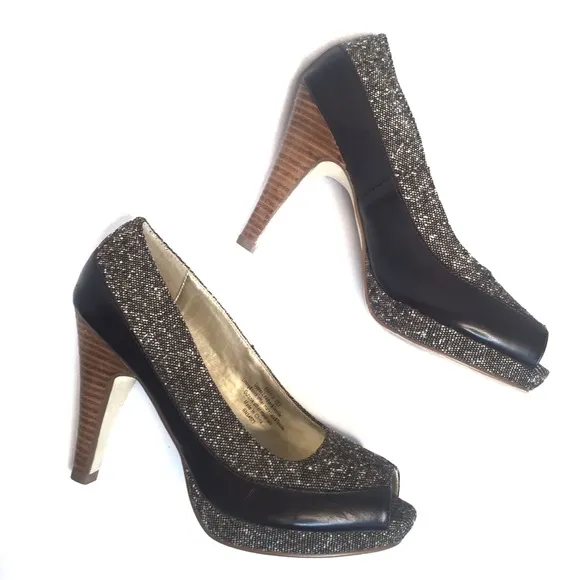 BANANA REPUBLIC Shoes Leather Textile 4&quot; Stack Heel 1/2&quot; Platform Brown Size 6