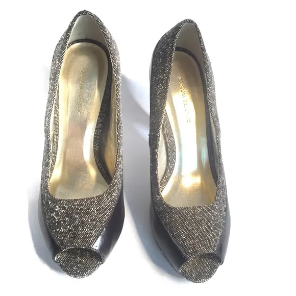 BANANA REPUBLIC Shoes Leather Textile 4&quot; Stack Heel 1/2&quot; Platform Brown Size 6