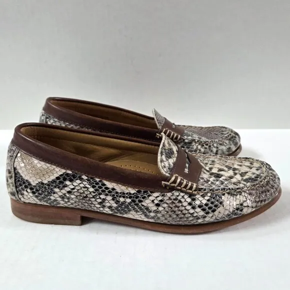 Bass Weejuns Shoes Womens 8.5 Snakeskin Print Leather Preppy Loafers