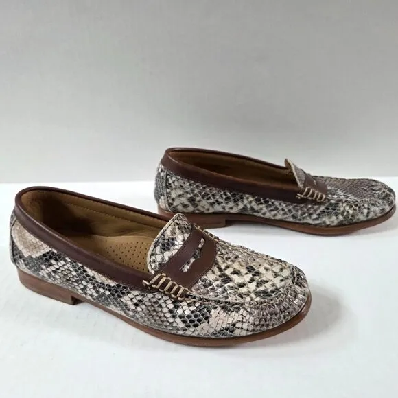 Bass Weejuns Shoes Womens 8.5 Snakeskin Print Leather Preppy Loafers