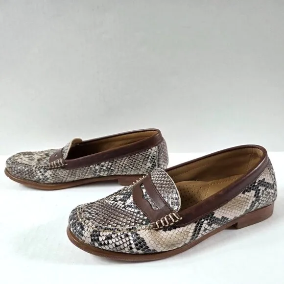 Bass Weejuns Shoes Womens 8.5 Snakeskin Print Leather Preppy Loafers