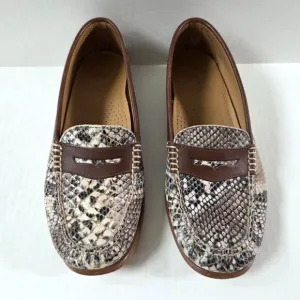 Bass Weejuns Shoes Womens 8.5 Snakeskin Print Leather Preppy Loafers